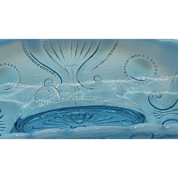 Beautiful Vintage Jefferson Glass Jewel & Fan Blue Opalescent 8.75" Pickle Dish - Picture 15 of 16